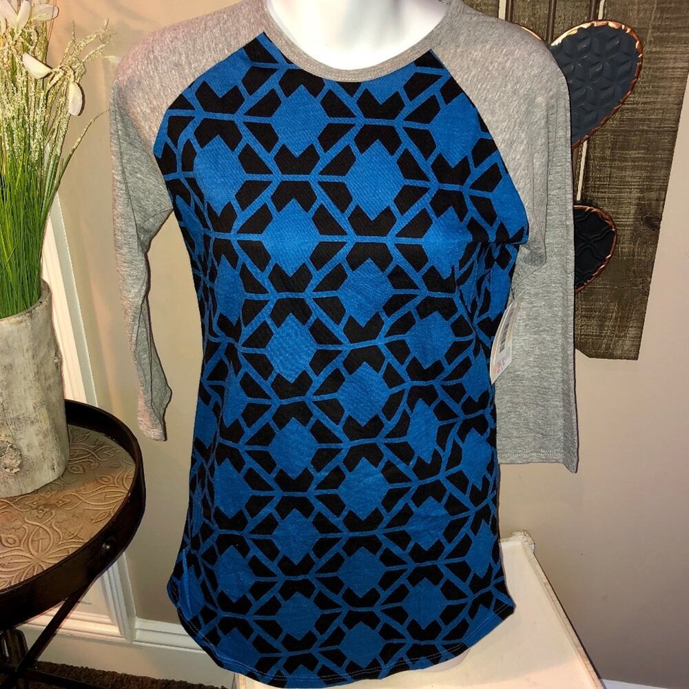 LuLaRoe Randy Raglan, XS, Blue & Black NWT